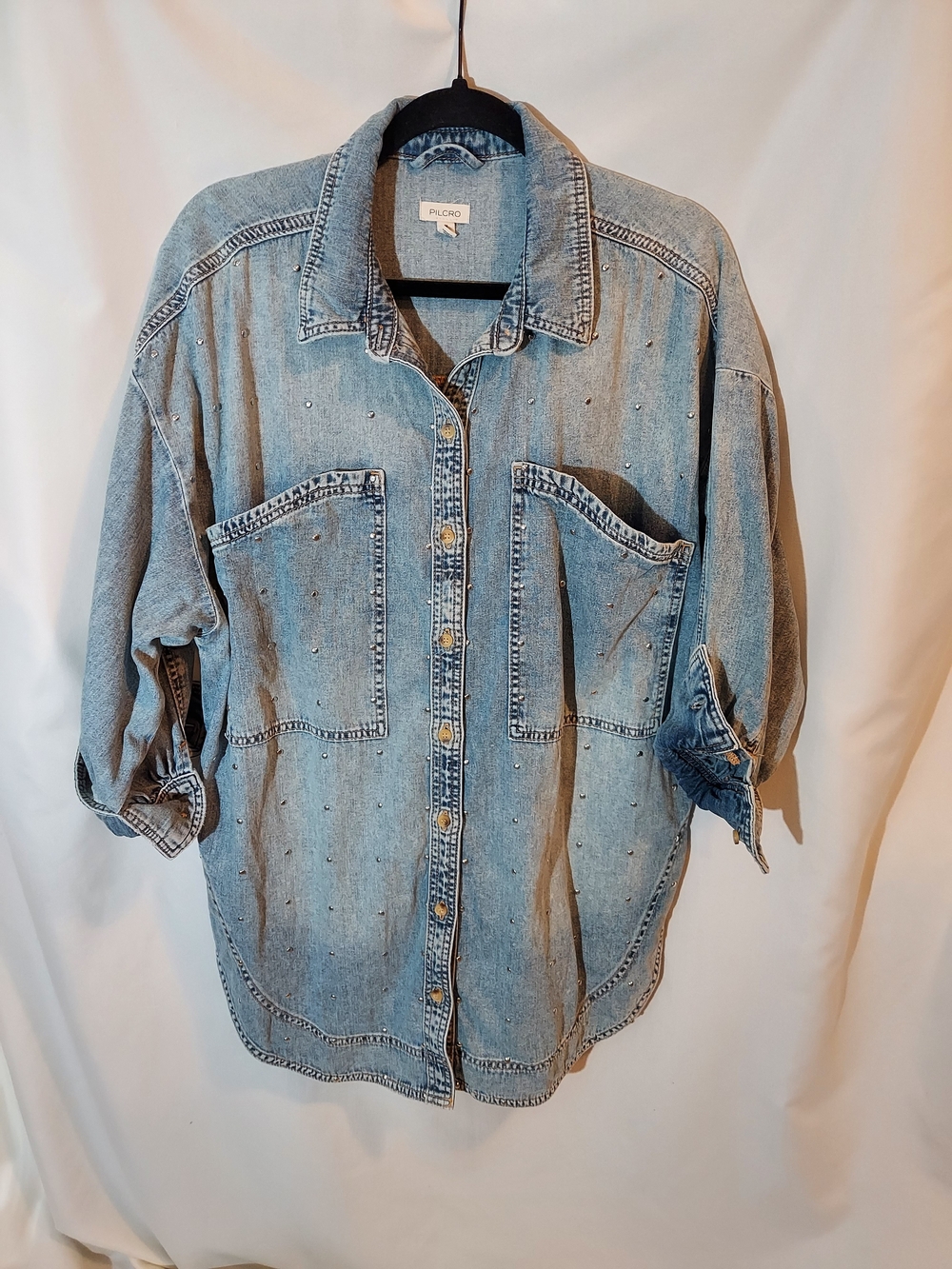 Anthropologie Pilcro Studded Denim Buttondown Shirt Jacket Size M